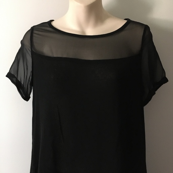 ELIZABETH AND JAMES Black Viscose + Sheer Silk Panel Top S - Picture 2 of 5